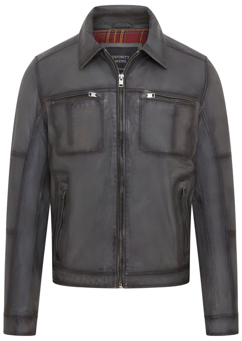 Mens Grey Classic Leather Biker Jacket - Bettles