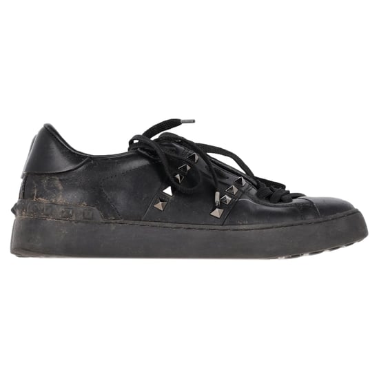 Valentino Garavani Rockstud Lace-Up Sneakers in Black Calfskin Leather - Image 1
