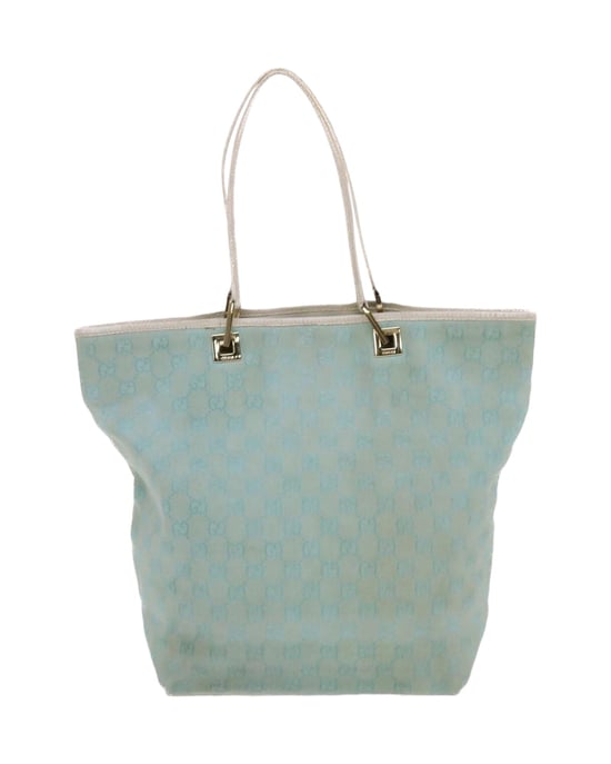 GUCCI GG Canvas Shopper Tas Lichtblauw Wit Auth 50181 - Image 4