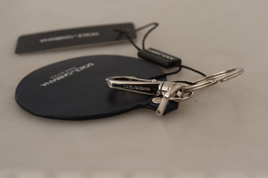 Dolce & Gabbana Men's Black Leather Shell Metal Silver Tone Keyring Keychain