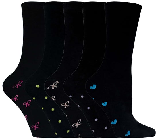 Set van 5 zwarte katoenen damessokken met hartjes en strikken - Zwart - Image 1