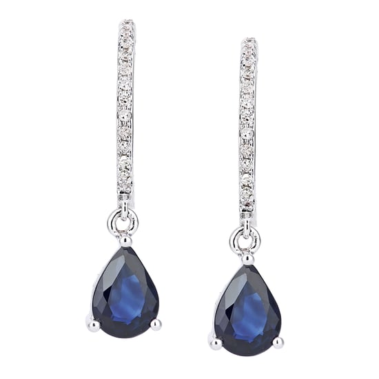 18ct White Gold Diamond and Sapphire Dangle Drop Hoop Earings
