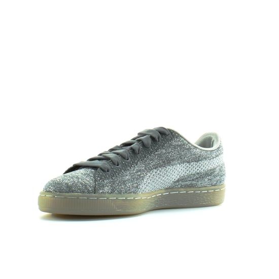 Puma Basket Knit Metallic Silver Textile Mens Lace Up Trainers 363087 01