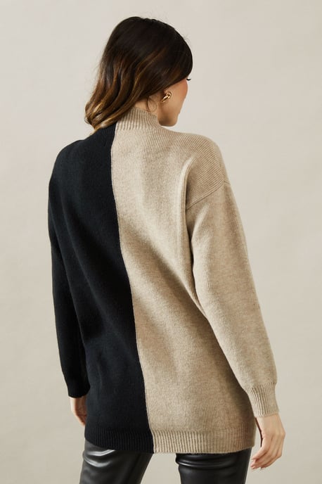 Colour Block High Neck Knitted Tunic