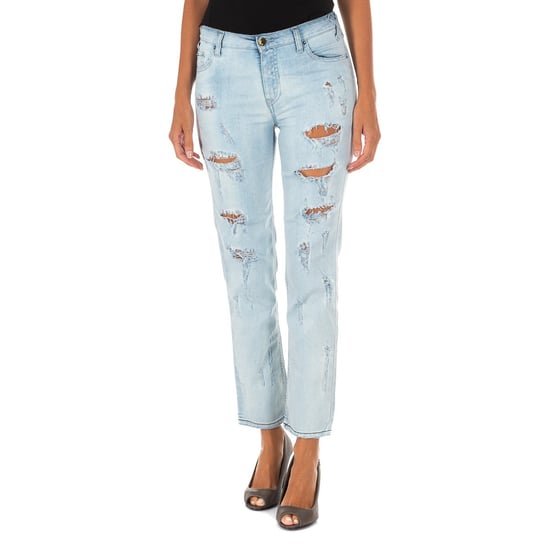 Long denim pants with straight hem cut 10DB50255 woman
