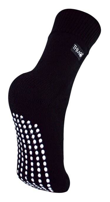Kids Indoor Slipper Socks with Grippers | THMO | Thick & Warm Comfort Loose Top Non Slip Thermal Socks - Black - Image 1