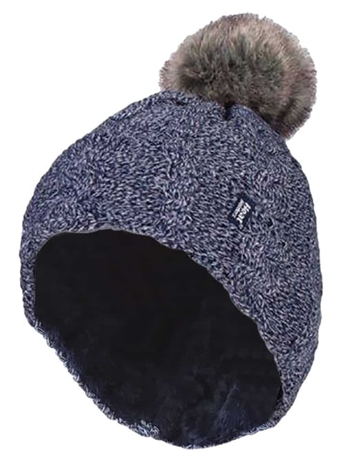 Heat Holders - Ladies Knit Fleece Lined Thermal Bobble Hat with Pom Pom - Image 1