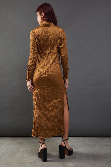 Crinkle Satin Oversized Midi Shirt Dress