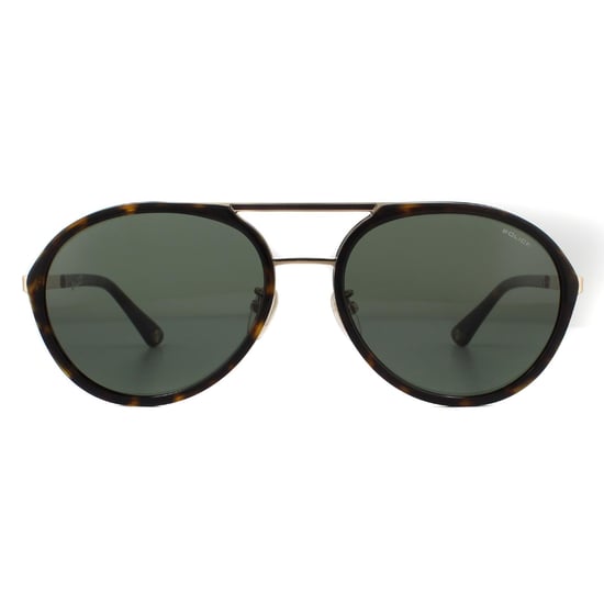 Police Aviator Mens Shiny Rose Gold Green Sunglasses