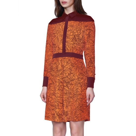 Bi-materiaal shirt-jurk met lineaire bloemenprint - Image 1