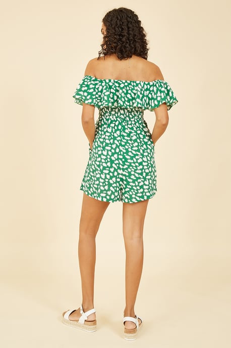 Green Splash Print Bardot Playsuit