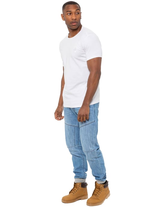 Enzo| Mens Denim Cuffed Jogger Jeans - Light Blue
