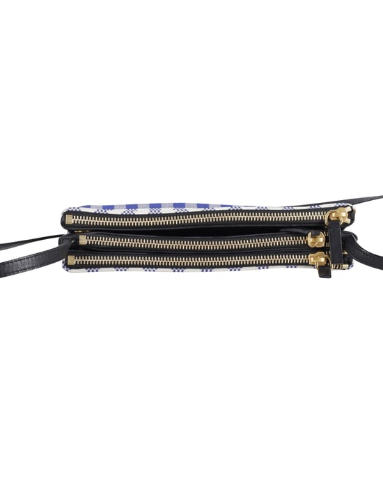 Celine Trio Gingham Crossbody-väska i blått och vitt bomull - Image 4