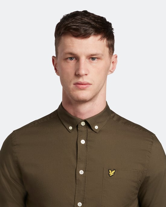 Lyle & Scott Regular Fit Light Weight Oxford Shirt in Olive - Image 4