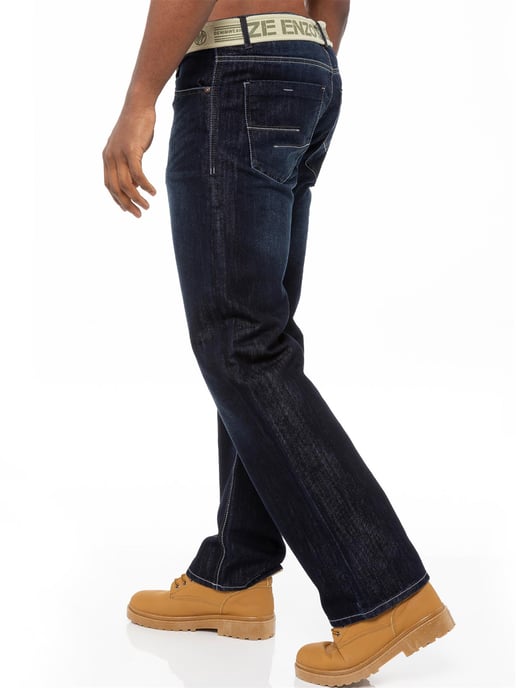 Enzo | Men's Regular Fit Denim Jeans With Belt - Dark Blue - Image 4