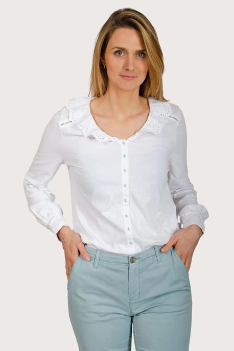 White Stuff Lace Collar Cotton Blouse Top