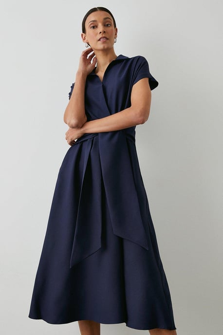 Front Tie Shirt Midi Dress