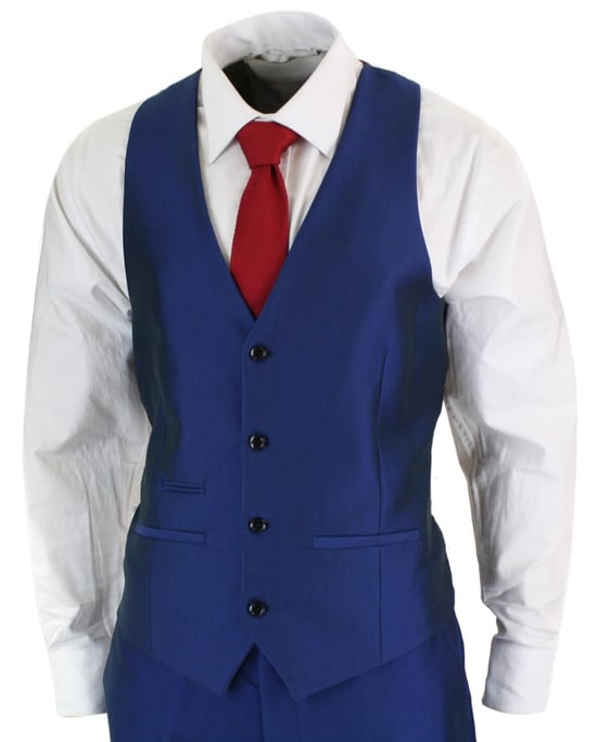 Mens 3 Piece Shiny Royal Blue Classic Suit - Image 4