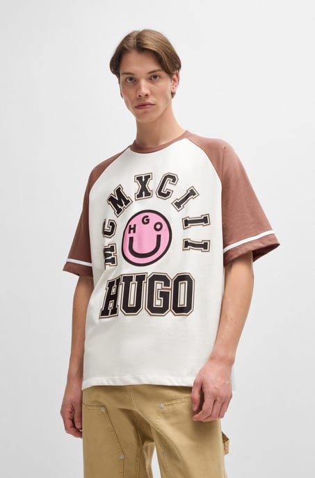 Men's Hugo Happy  Print Loose-Fit T-Shirt in White