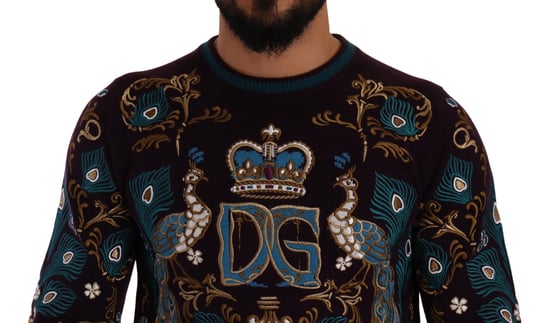 Dolce & Gabbana Heren Bordeaux Kasjmier DG Kroon Geborduurde Trui - Image 4