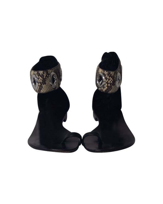 Giuseppe Zanotti Snakeskin Print Ankle Strap Flat Sandals in Black Leather - Image 2