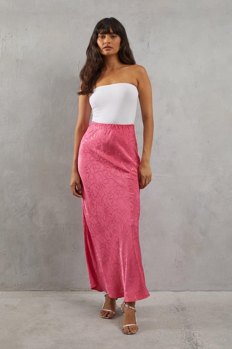 Premium Satin Jacquard Pull On Bias Maxi Skirt