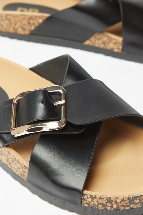 Frankie Cross Strap Buckle Detail Footbed Sandals