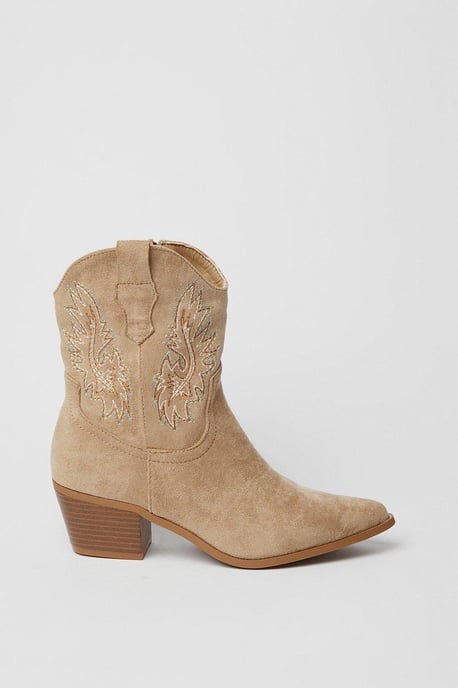 June Embroidered Western Cowboy Ankle Boots