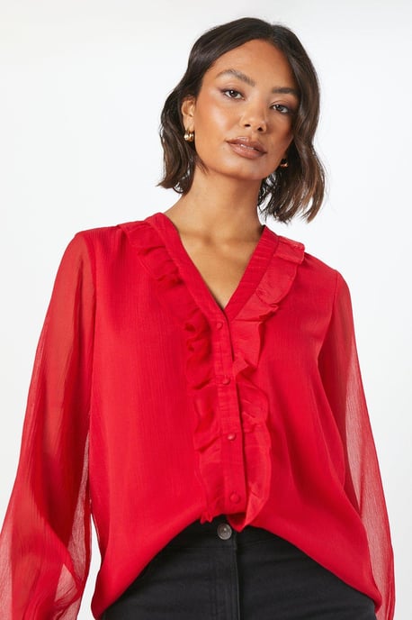 Chiffon Ruffle Long Sleeve Blouse