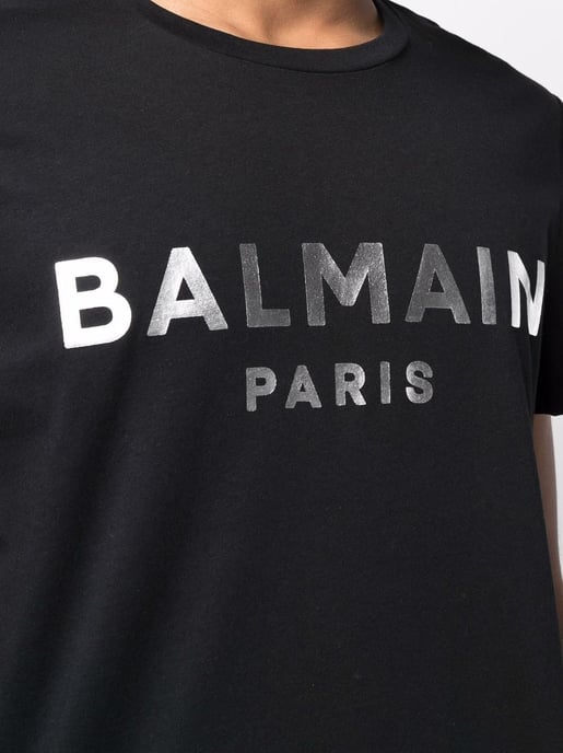 Balmain Silver logo print T-Shirt in Black - Image 4