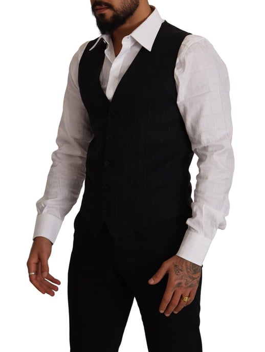 Dolce & Gabbana Men's Blue Striped Wool Stretch Waistcoat Vest