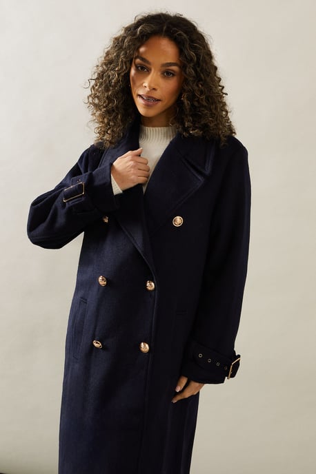 Buckle Detail Double Breasted Coat