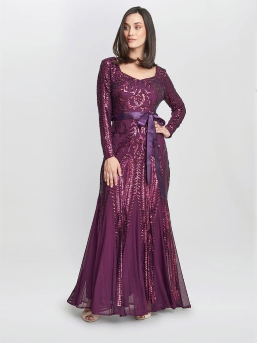 Gwen Long-Sleeved Sequined Gown
