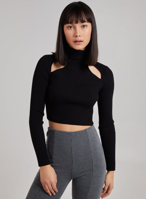 POPULAR - Ribbed Roll Neck Jumper With Cut Out Detail