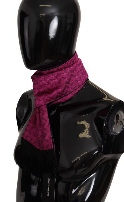 Dolce & Gabbana Magenta Geometriskt Mönstrat Sjalar Franjed Silkes Herrsjal - Image 2
