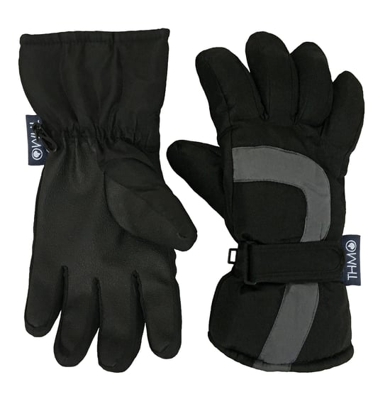 Kids Thinsulate Ski Gloves for Winter | THMO | Waterproof Fleece Lined Thermal Warm Ski Gloves for Boys - Black - Image 2