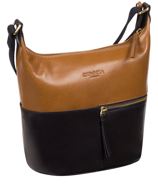 Little Kristin' Navy & Dark Tan Leather Shoulder Bag