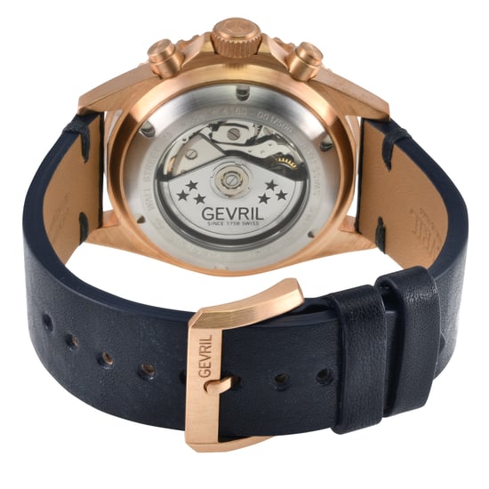 Gevril Mens Wall Street Swiss Automatic ETA 7750 Ceramic Bezel, Genuine Handmade Italian Leather Watch