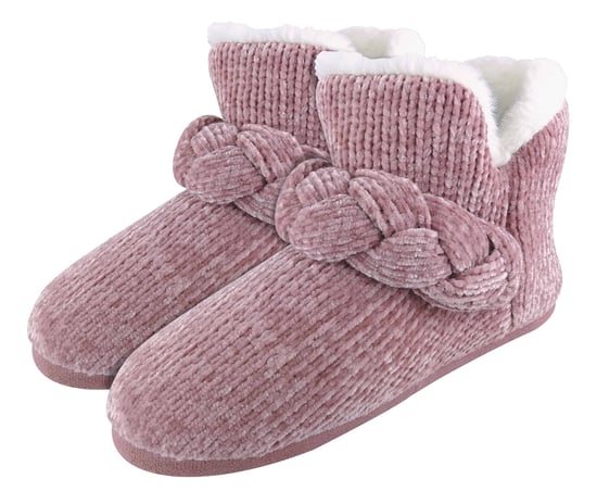 Dunlop - Ladies Knitted Warm Fleece Plush Slippers Boots/Booties in Grey Fairisle and Pink Cord Styles - Image 2