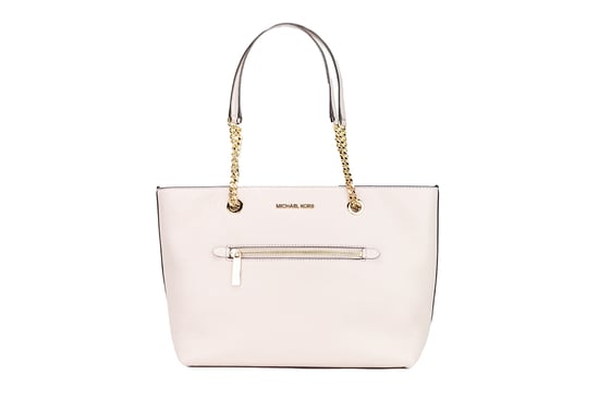 Michael Kors Women's Jet Set Medium Powder Blush Leather Front Zip Chain Tote Bag Purse