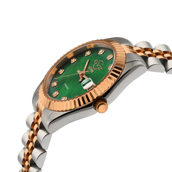 GV2 Naples 12408 Swiss Quartz Women's Green Dial Two Tone Diamond Date Watch - Image 3