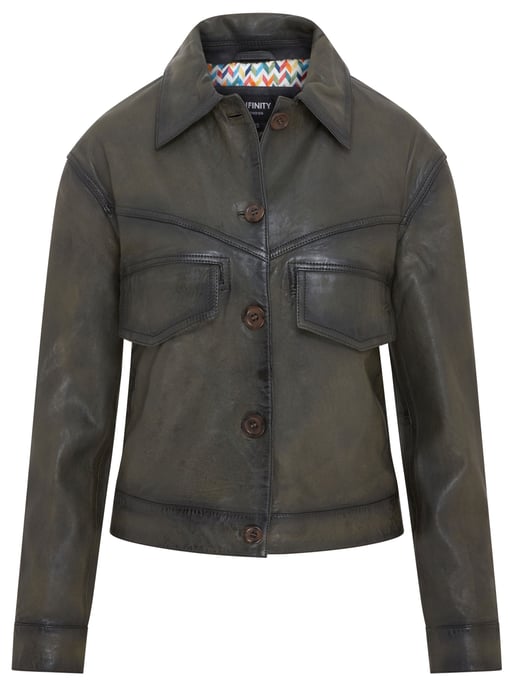 Womens Olive Green Retro Biker Leather Jacket - Kopervik