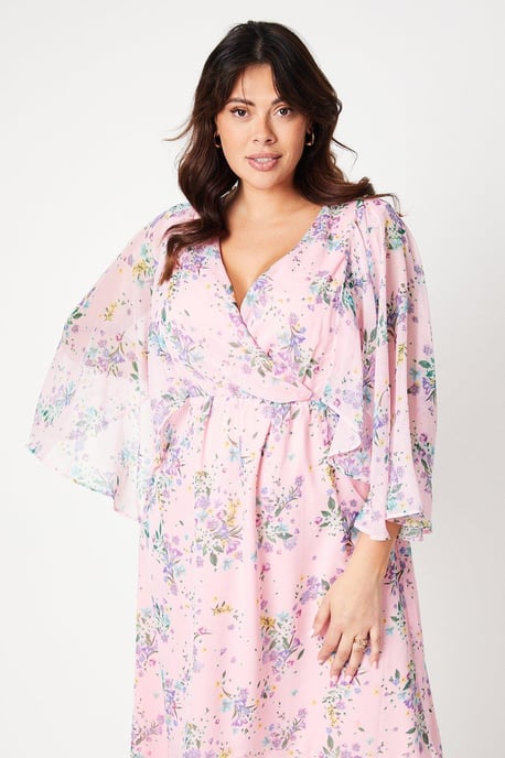 Curve Floral Cape Midaxi Dress