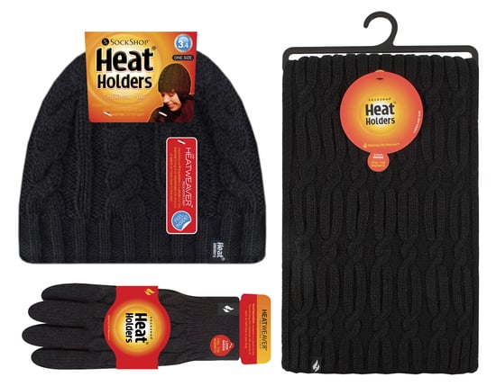 Heat Holders Dames Gebreide Muts Handschoen & Sjaal Set - Zwart - Image 2