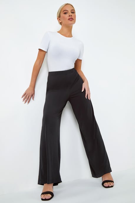 Petite Wide Leg Stretch Trousers Jersey Palazzo Pants