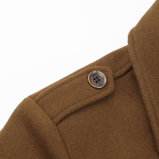Men's Winter Thickened Solid Color Lapel Casual Wool Coat with Striped Collar Camel