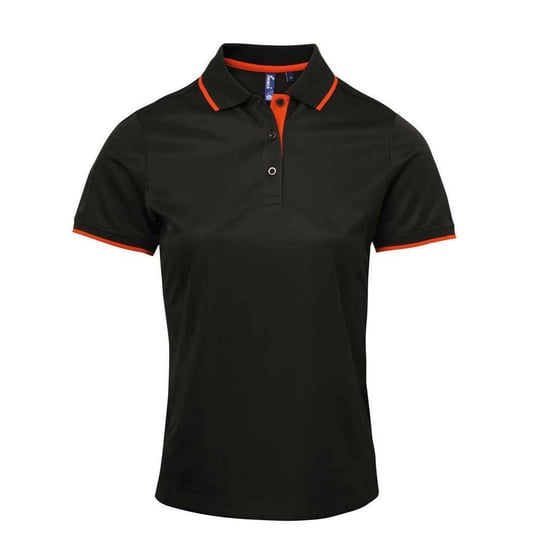 Premier Womens/Ladies Coolchecker Contrast Pique Polo Shirt (Black/Orange)