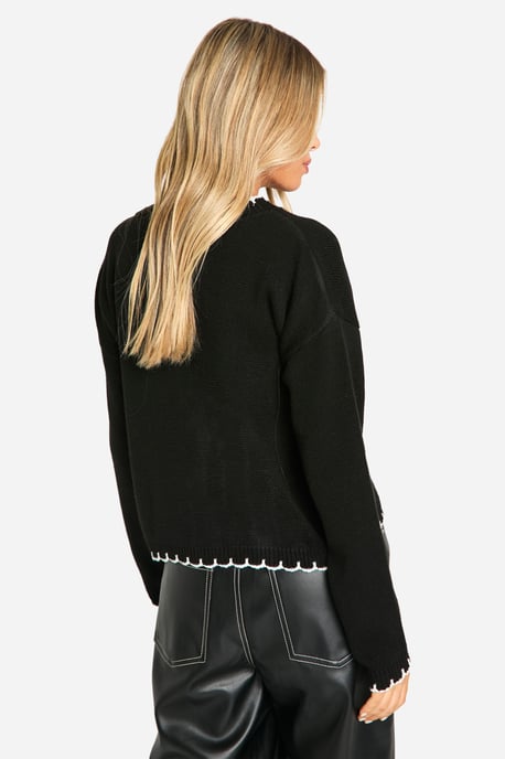 Blanket Stitch Knitted Crop Cardigan