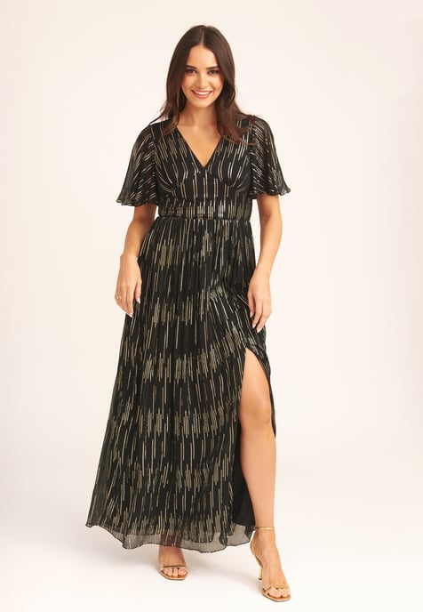 Stripe Foil Angel Sleeves Maxi Dress - Image 1