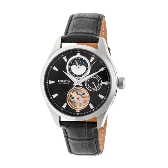 Heritor Automatic Sebastian Semi-Skeleton Leather-Band Watch - Image 1
